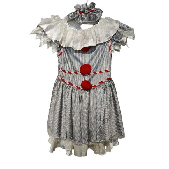 Halloweencostumes Girls Sz M 4+ Pennywise Creepy Clown Costume Carnival Grey Red - Picture 2 of 11